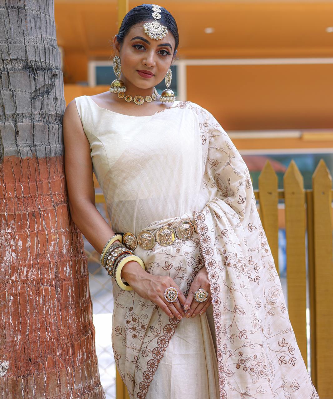 Women's Royal Prussian Blue Georgette Saree with Intricate Silver Thread & Mirror Work Embroidery – Perfect for Festive & Wedding Celebrations - Image 28